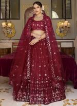 Net Mahroon  Wedding Wear Embroidery Sequence Work Lehenga Choli